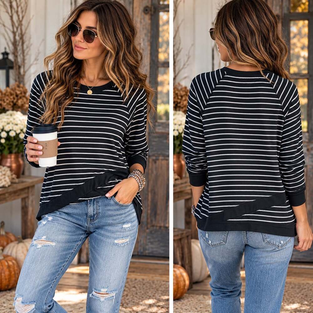 Workshop Sz XL Black White Striped Sweater Casual Chic Preppy Minimalist Boho